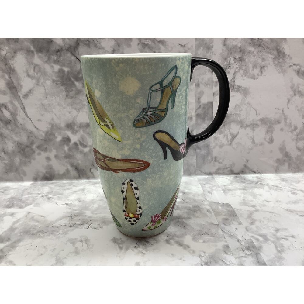 Cyress Homes Latte Ladies Slippers Shoes Mug - Designer Paula Joerling -16 ounce